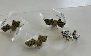 Lot Of 4 Checkered Flag Lapel Pins Brand New  Black And White Flags 1 3/4” Wide - Picture 1 of 2