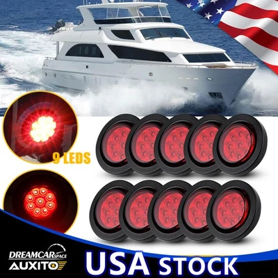 Remolque redondo rojo DOT de 2 pulgadas 10 luces LED marcadoras con ojal para camión RV Foto 1 de 4