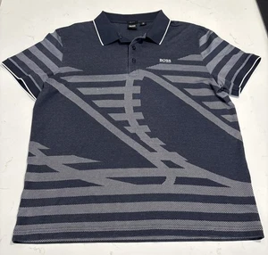 Polo Hugo Boss Paddy 5 design astratto vestibilità regolare grigio scuro uomo taglia 2XL - Foto 1 di 10