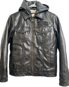 Levis Faux Leather Sherpa Jacket Youth Lg (10-12 Yrs) Brown Trucker Bomber - Picture 1 of 10