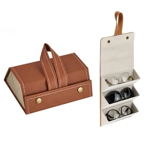 Axcvveiyi 3 Slots Foldable Leather Sunglasses Case, Jewelry Watch Organizer, ... - Picture 1 of 7