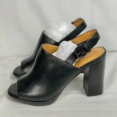 Sandalia COACH Brady con Cordones Talla 6 Cuero Negro Peep Toe Zapatos Neutros Foto 1 de 4