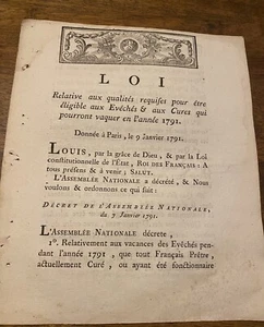 Révolution / Louis XVI / Évêchés & Cures / 1791 - Picture 1 of 4