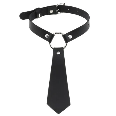 Collar gargantilla de cuero PU con tachuelas punk y corbata negra para mujer Foto 1 de 4