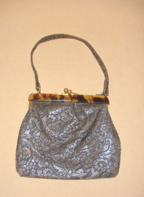 Tiny Edwardian Ladies Embossed Leather Purse w/ Tortoise Frame - Image 1 of 4