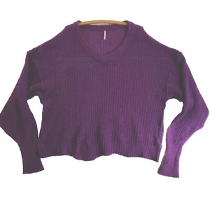 Free People Sweater Womans Medium Purple Wool Alpaca Boxy Slouchy Loose Knit Fun - Picture 1 of 12