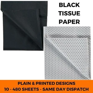 Black Tissue Paper Sheets - Large Acid Free 50x75 Plain & Printed Polka Dot - Picture 1 of 3