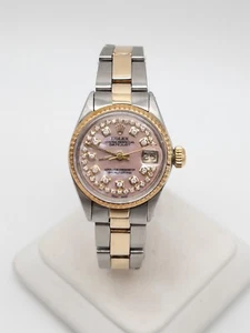 $9000 Rolex Datejust Pink MOP Diamond 18k Yellow Gold SS Ladies Watch SERVICED - Picture 1 of 7