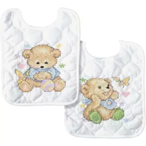 Tobin BABY BIBS for Stamped Cross Stitch Pre Quilted Set of 2 Baby Bears - Picture 1 of 2