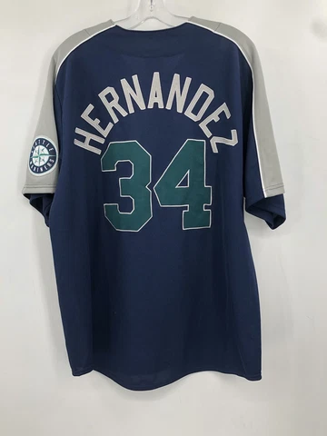Seattle Mariners Felix Hernandez Navy Blue Sewn On Baseball Jersey Sz XL Cover