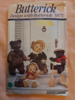 Butterick 5871 Vintage Bear Family & Clothing Pattern. - Image 1 of 2