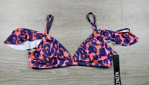 Traje de baño XOXO azul rosa guepardo anima estampado en el hombro talla pequeña - Imagen 1 de 5