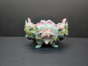 Very rare Capodimonte ornate unusual centerpiece bowl cherubs dolphin berries - Picture 1 of 10