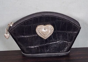 Vintage Brighton Coin Change Purse Small Black Silver Heart Leather Bag w/ Charm - Picture 1 of 10
