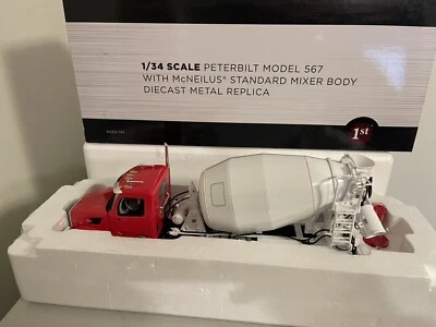 First Gear Peterbilt 367 w/McNeilus Standard Cement Mixer Red/White 1/34 10-4194 - Image 1 of 4