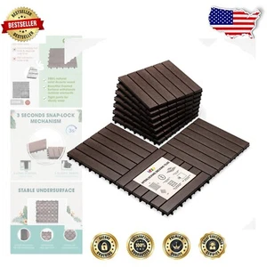Durable 10PCS Acacia Wood Interlocking Deck Tiles - Waterproof, Non-Slip Finish - Picture 1 of 9