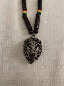 Necklace Lion Head Bead Wood Resin Ethnic - Picture 1 of 8