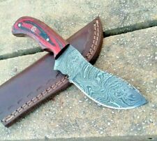 Custom Handmade Damascus Hunting Tracker Knife Wood Handle W/ Leather Sheath CR2