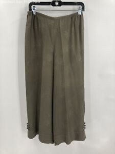 NWT Citron Womens Olive Leaf Print Silk Flat Front Wide-Leg Casual Pants Size PM