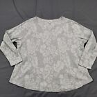 Croft & Barrow Sweater Womens Plus 1X Long Sleeve Mat Pullover Knit Floral Gray