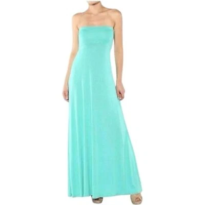 Encantador Maxi Vestido Charlie Verde Menta Para Mujer Sin Tirantes Elastizado Mediano Foto 1 de 4