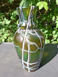 Pellme Konig Bohemian Art Glass Nouveau Iridescent 8.5" Thread Vein Vase Loetz - Picture 1 of 24