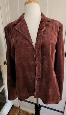 Chaqueta de gamuza Brandon Thomas vintage para mujer XL - gamuza malva con costuras blancas Foto 1 de 4