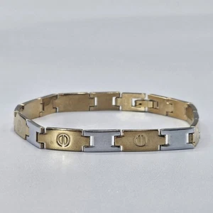 Two Tone Rivet Head Bracelet 7.75" Slim Flat Lay Stainless Steel - Picture 1 of 9