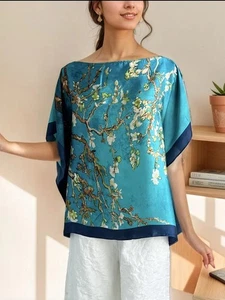 Classy Fine Vintage Quality Silk Kaftan /Kimono /Tunic Poncho Womens Free Size - Picture 1 of 7