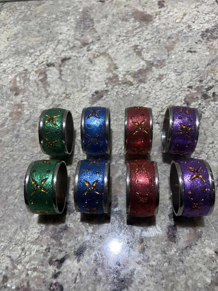 Servilleteros de metal ornamentado vintage - Juego de 8, decoración de mesa de acero inoxidable Foto 1 de 4