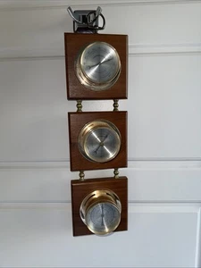Vintage Springfield Wood 3 Gauge Weather Station Thermometor Barometer Humidity - Picture 1 of 5