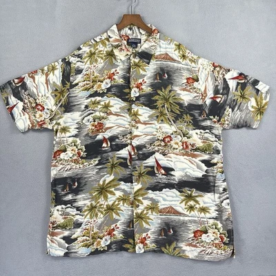 Vintage Lands End Hawaiian Shirt Mens XL Rayon Palm Tree Sailing Travel Camp - Image 1 of 4