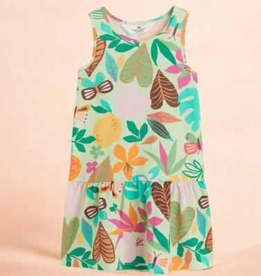 Vestido sem mangas tropical verde claro H&M 100% algodão arejado e sem picadas - Imagem 1 de 3