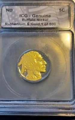 🌈 🌈 24k GOLD & BLACK RUTHENIUM 1937 Buffalo Nickel ICG 1 Of Only 500 Made🌈🌈 - Image 1 of 4