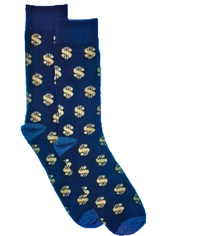 Men's Size 7-12, Dollar Sign Print, Novelty Crew Socks, Black,Gold, Cotton Blend - image 1 of 3