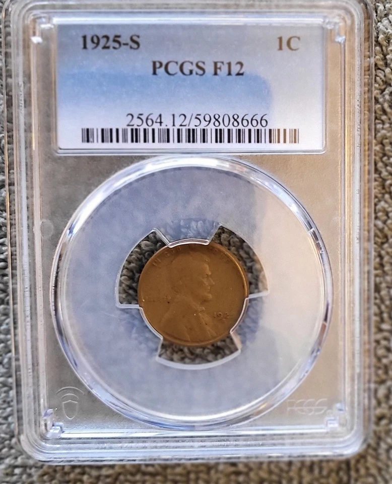 1925-S Lincoln Wheat Penny One Cent PCGS  F12 - Image 1 of 1