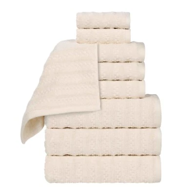 Zuma Zero Twist Cotton Waffle Weave Solid Striped Textured 9 Piece Towel Set - Image 1 of 3