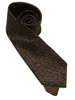 Vintage Silk Mens Neck Tie Jesters Paisley Designed Brown Made In USA Formal - Image 1 of 4