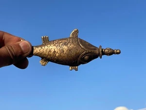 Vintage Look Antique Brass Fish Shape Powder Bottle Collectible - 154 - Picture 1 of 12