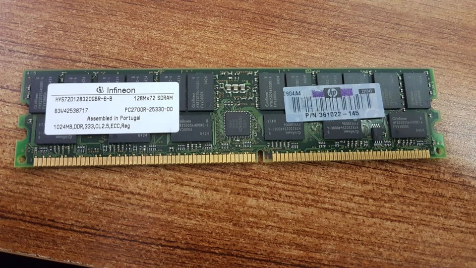 LOT OF 2 PCS. Infineon HYS72D128320GBR-6-B 1GB PC2700 333MHz ECC Server Memory - Image 1 of 1
