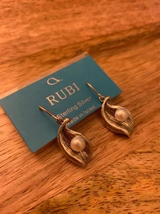 Rubi Silber Ohrringe mit Süßwasserperle Made in Israel Einzelhandel $ 48 - Bild 1 von 5
