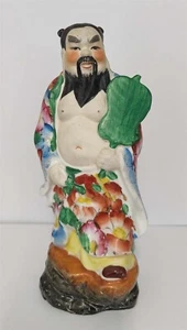 Chinese Hand Painted Porcelain Pottery Statue Immortal Zhongli Quan鐘離權 -8x8x20cm - Picture 1 of 4