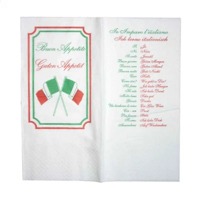 1000 Servietten 40x40cm 2-lag. 1/8 Falz weiß "Italia Flaggen" Buon Appetito
