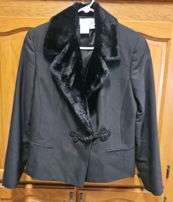 Together Missy Blazer Jacket Fux Fur Collar Black Size 12 - Image 1 of 4