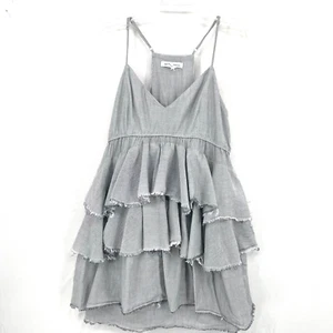 BCBGeneration Dress Ruffle Raw Hem Size M Blue Pinstripe Adjustable Straps - Picture 1 of 13