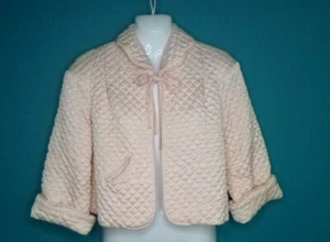 Vtg 40s 50s Barbizon Pale Pink Quilted Bed Jacket Acetate & Rayon Sz S - Picture 1 of 11