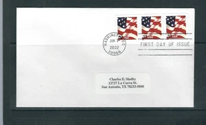 US 2002 issue / Flag . Self Adhesive Coil FDC . Strip Of Three , No Cachet - Picture 1 of 1