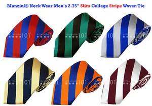 Manzini® Neck Wear Men's 2.75" SLIM College Stripe Woven Tie - Picture 1 of 29