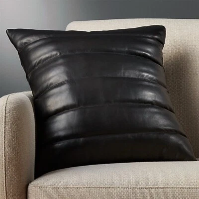 Black Genuine Leather Pillow Cover | Square Cushion Cover Decorative Covers Home - Image 1 of 4