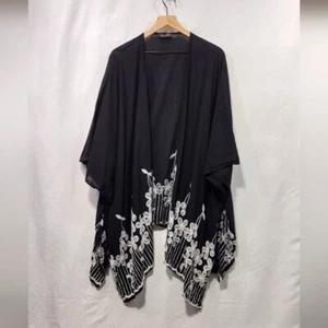 Suzanne Betro Floral Kimono Women's OS Black White Bobo Retro 90s Y2K Beach - Picture 1 of 10